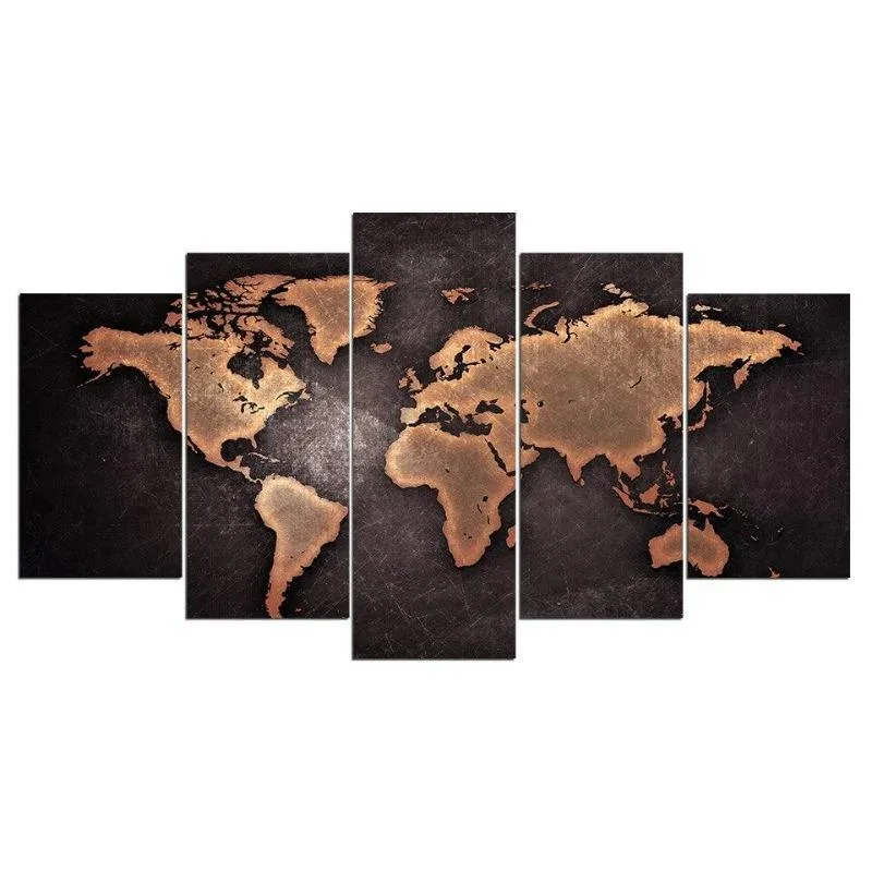 View 2 — Steampunk wall art — 5 parts card the world