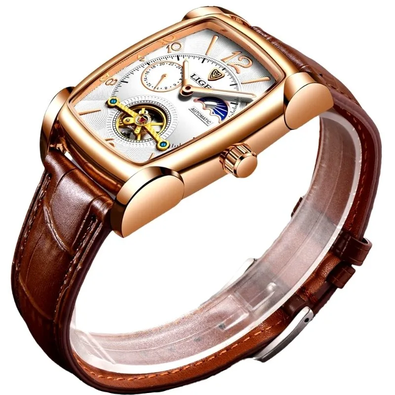 View 12 — Men’s steampunk watch — rectangular elegant style
