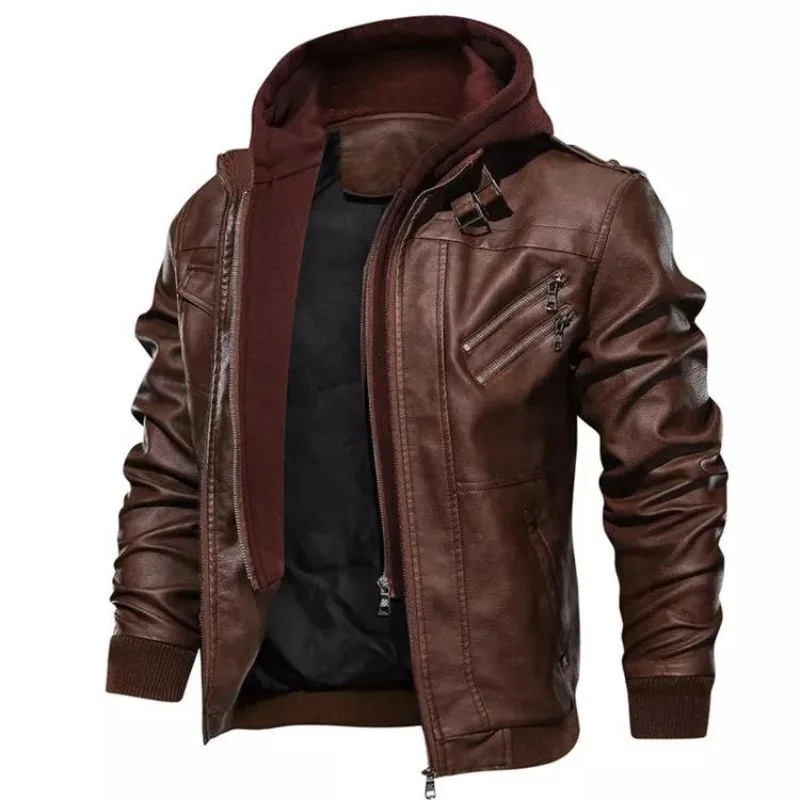 View 6 — Men’s steampunk jacket — PU faux leather hood