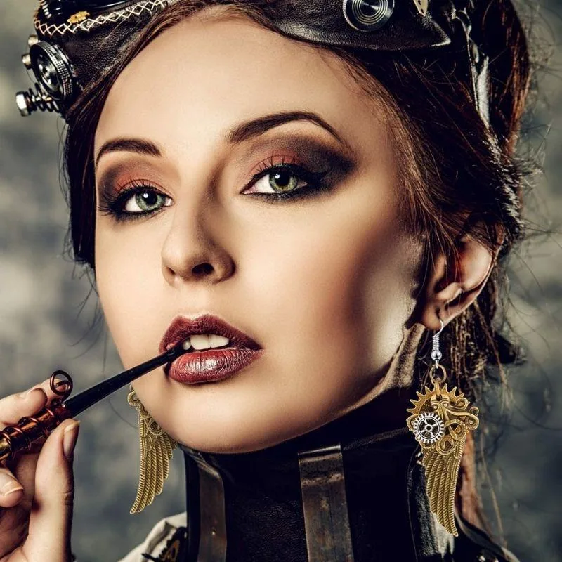 View 2 — Vintage-style steampunk earrings — wings 'angel