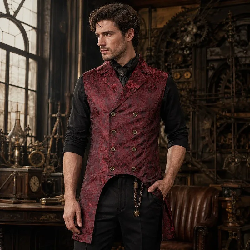 View 2 — Men’s gothic steampunk jacket — costume sleeveless red