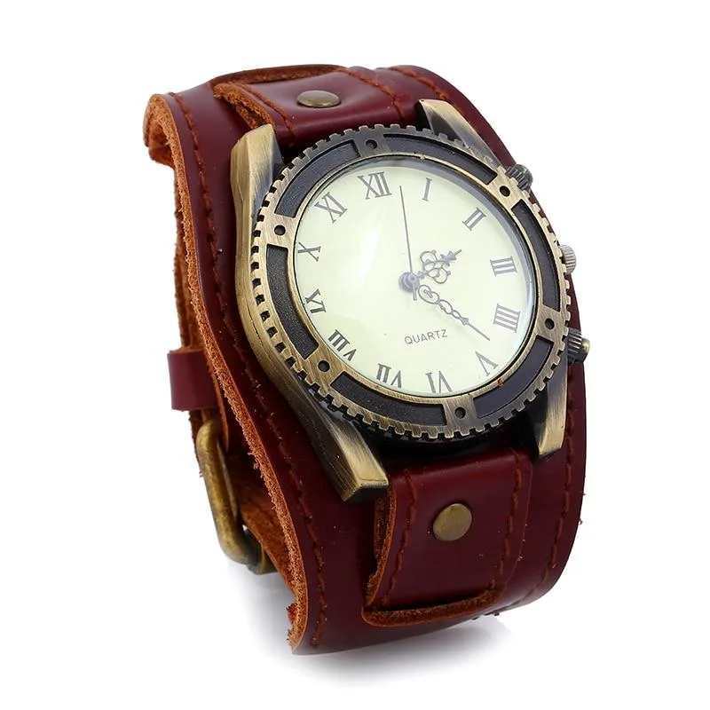 View 3 — Men’s vintage-style steampunk watch — bracelet leather