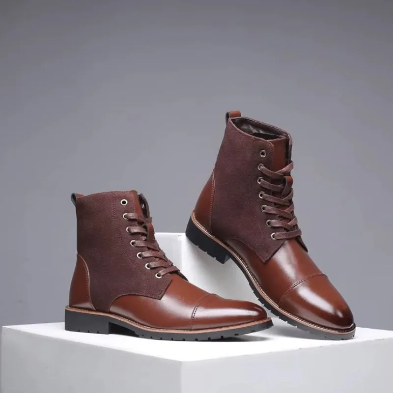 View 3 — Steampunk ankle boots — brown PU faux leather and lacing