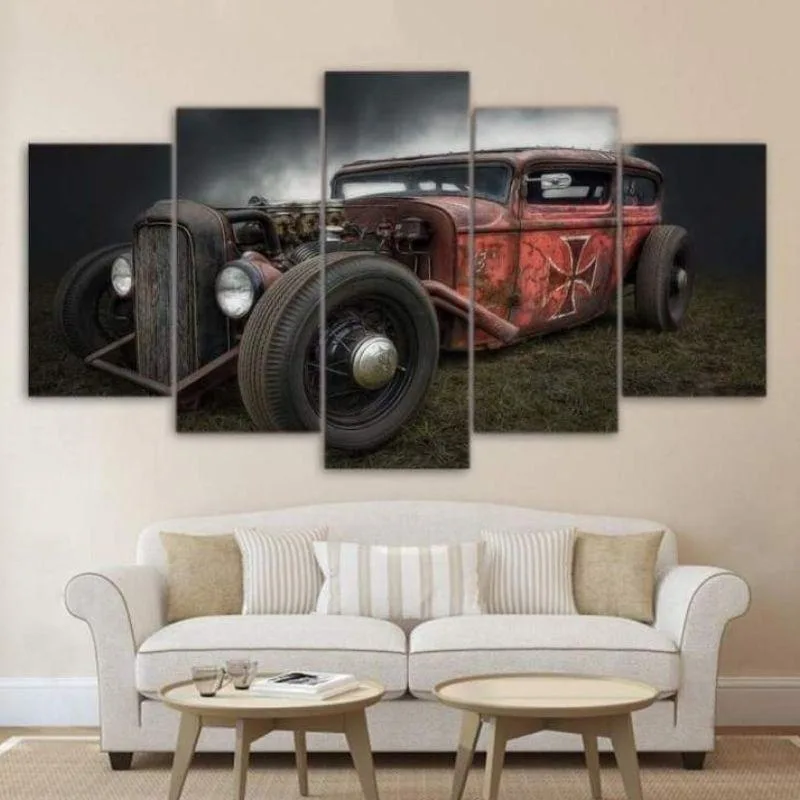 Vintage-style steampunk wall art — car