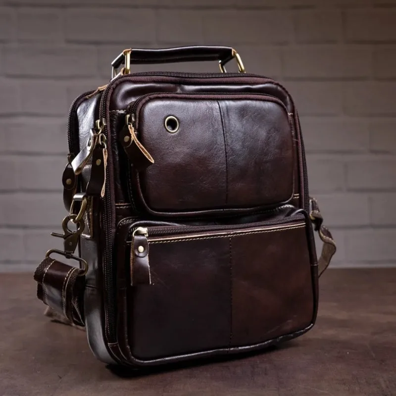 View 2 — Men’s vintage-style steampunk bag — Shoulder leather