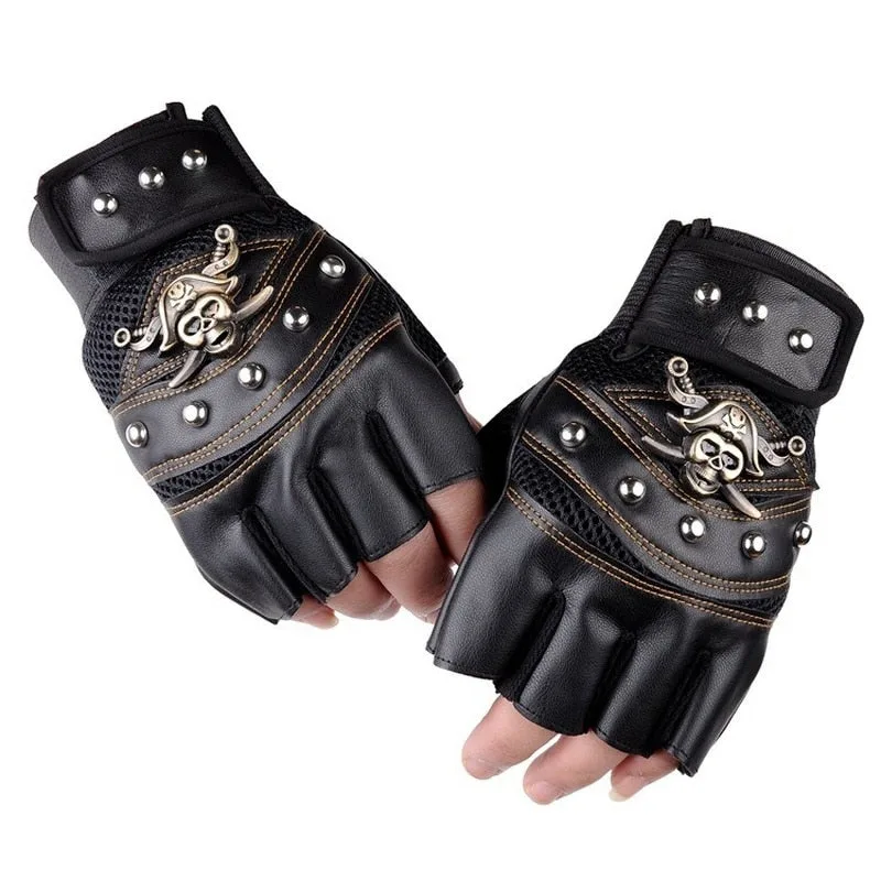Steampunk fingerless gloves skull