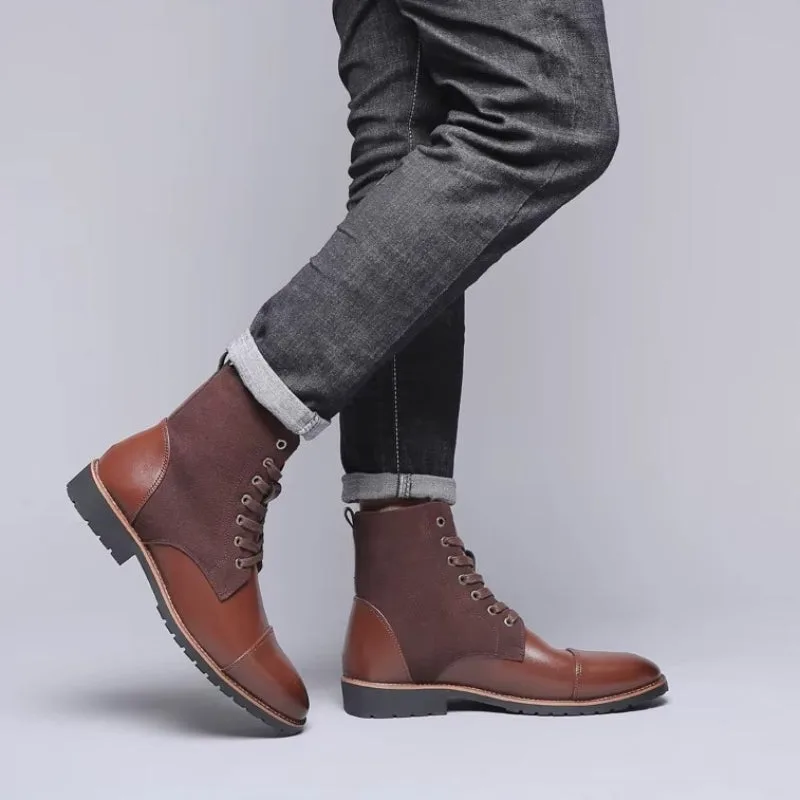 View 7 — Steampunk ankle boots — brown PU faux leather and lacing