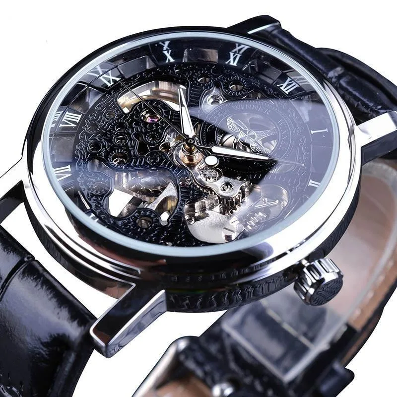View 4 — Men’s steampunk watch — skeleton bracelet faux leather