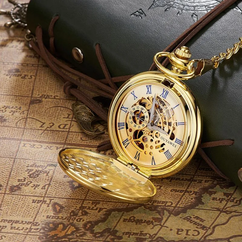 View 3 — Women’s antique-style steampunk pocket watch — gold colour