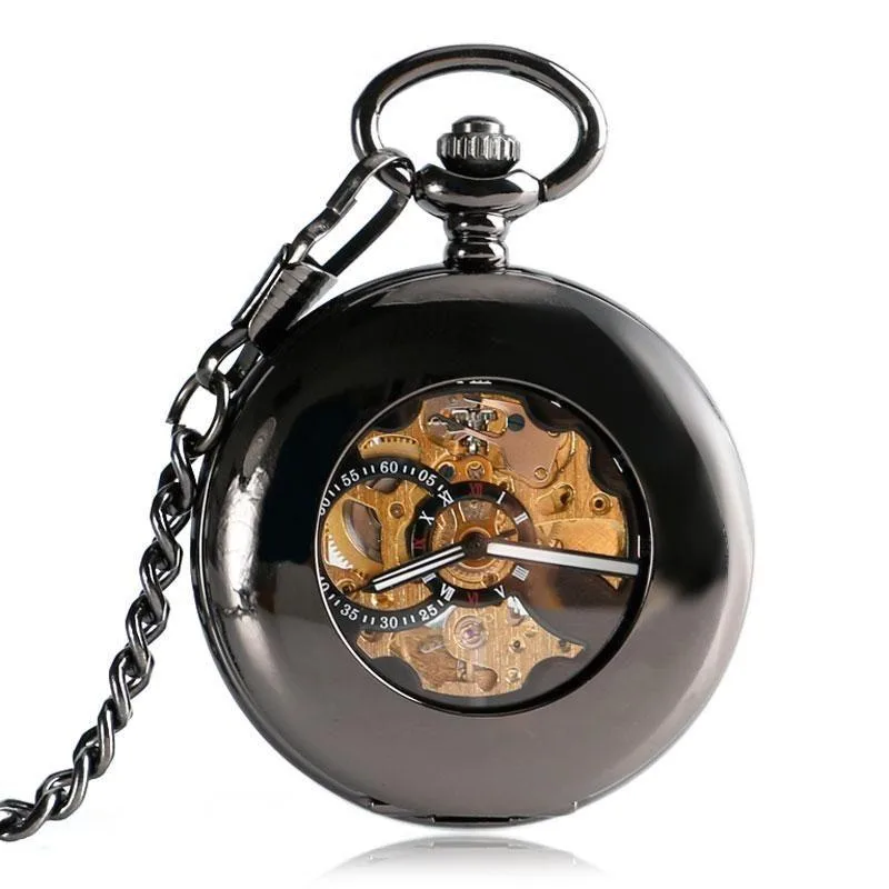 Automatic steampunk pocket watch — winding