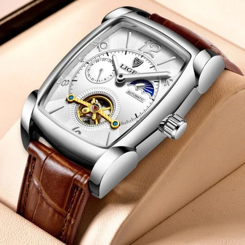 View 7 — Men’s steampunk watch — rectangular elegant style