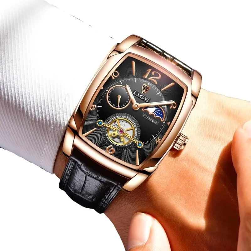 View 9 — Men’s steampunk watch — rectangular elegant style