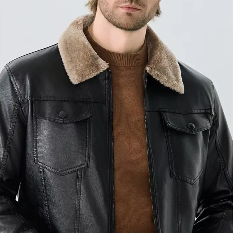 View 6 — Men’s steampunk jacket — aviator collar fur