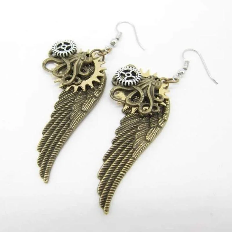 View 4 — Vintage-style steampunk earrings — wings 'angel