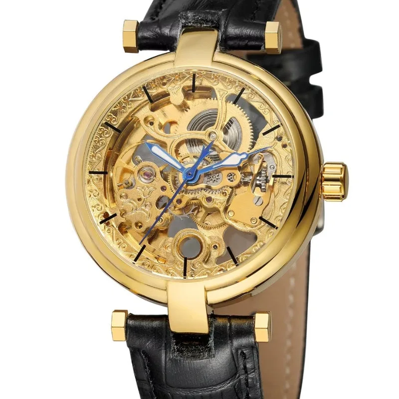 Women’s steampunk skeleton watch — bracelet leather