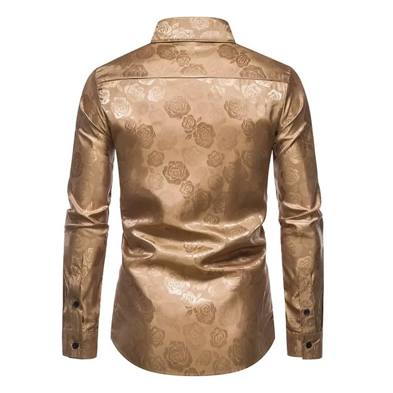 View 3 — Men’s steampunk shirt — flower gold-coloured