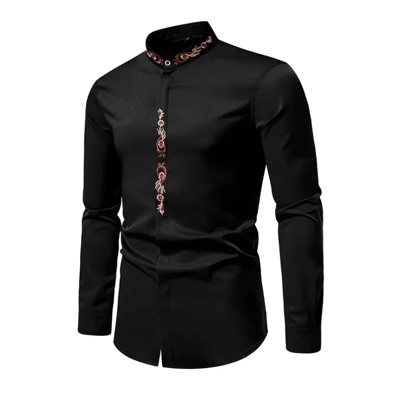 Steampunk shirt — mandarin collar embroidered