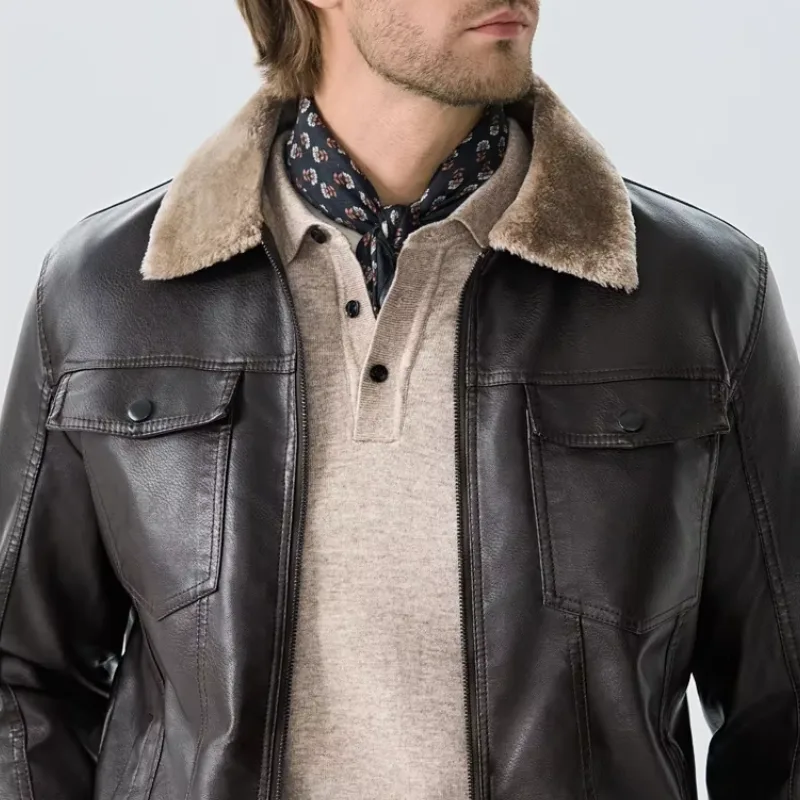 View 2 — Men’s steampunk jacket — aviator collar fur