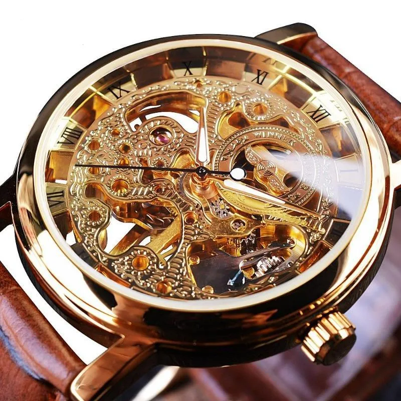 Men’s steampunk watch — skeleton bracelet faux leather