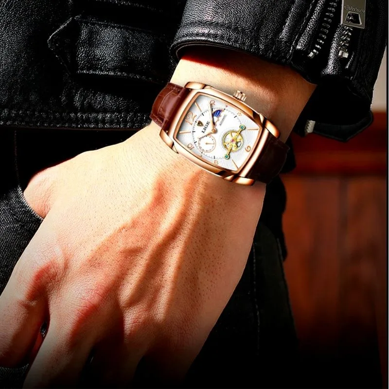 View 11 — Men’s steampunk watch — rectangular elegant style
