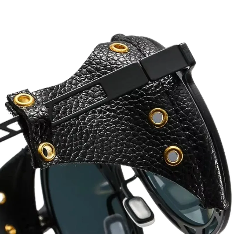 View 3 — Vintage-style steampunk sunglasses — with faux leather