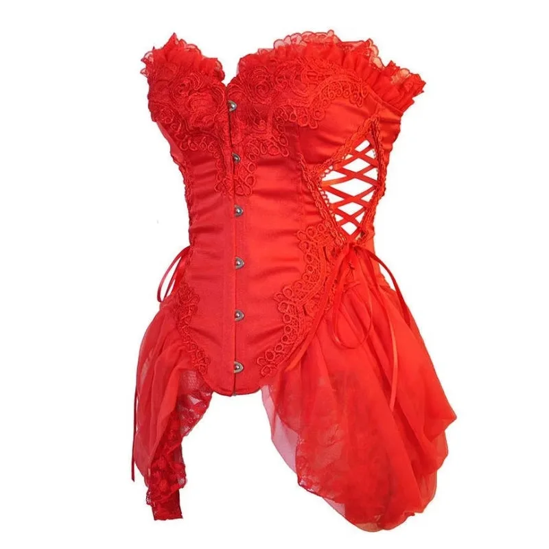 View 3 — Women’s retro steampunk corset — red