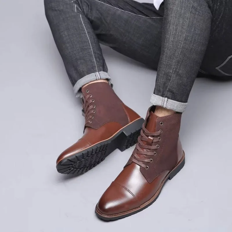 View 5 — Steampunk ankle boots — brown PU faux leather and lacing