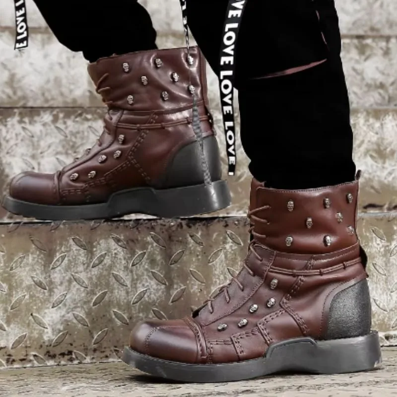 View 2 — Steampunk ankle boots — motorcycle brown
