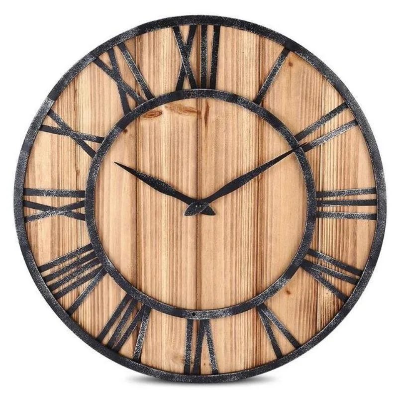 Industrial steampunk clock — wood and metal