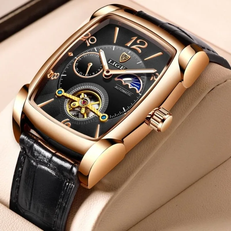 View 4 — Men’s steampunk watch — rectangular elegant style