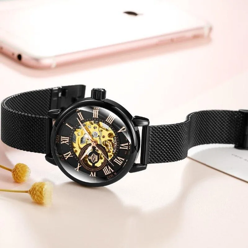 View 7 — Women’s automatic steampunk skeleton watch