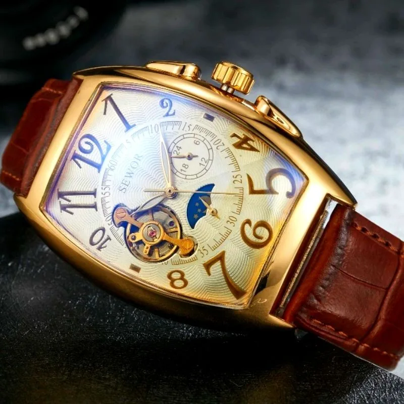View 8 — Men’s vintage-style steampunk watch — rectangular