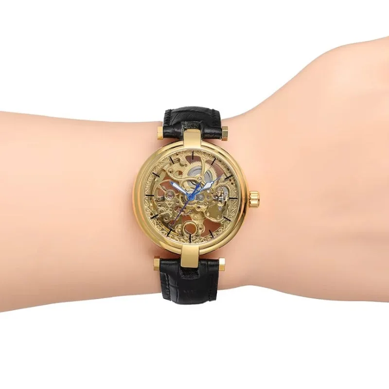 View 2 — Women’s steampunk skeleton watch — bracelet leather