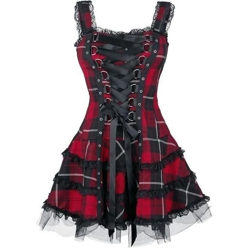 View 3 — Gothic steampunk dress — tartan