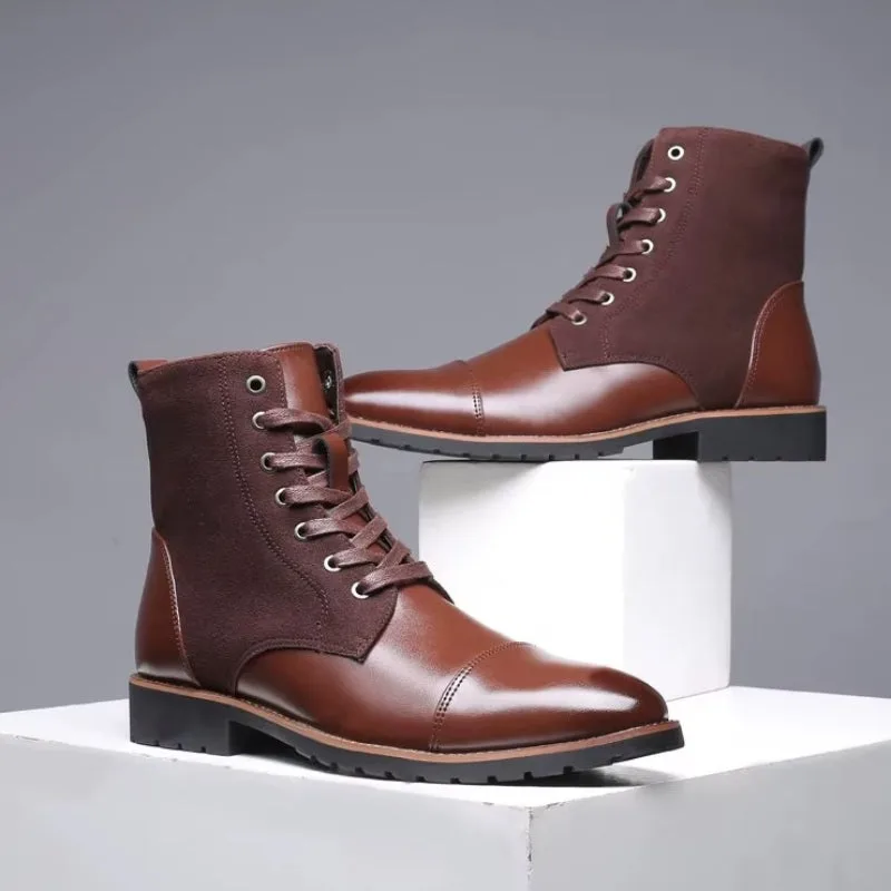 View 8 — Steampunk ankle boots — brown PU faux leather and lacing