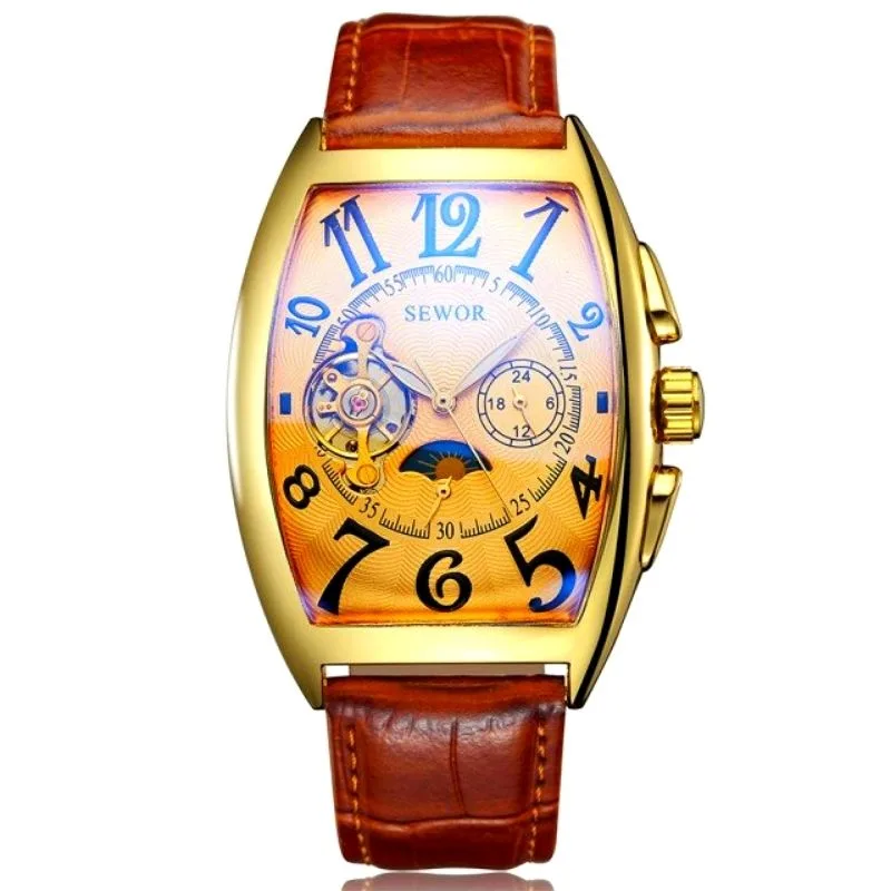 Men’s vintage-style steampunk watch — rectangular