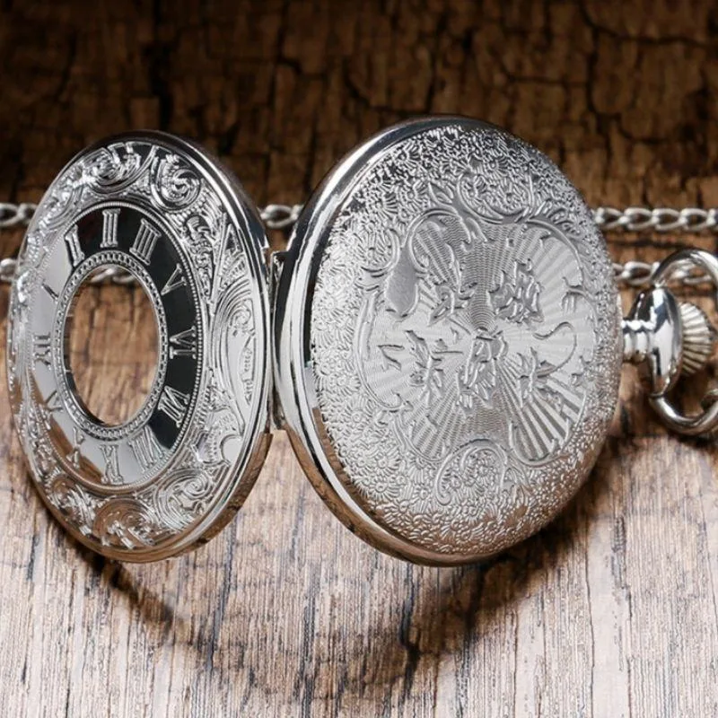 View 5 — Women’s antique-style steampunk pocket watch — silver-coloured