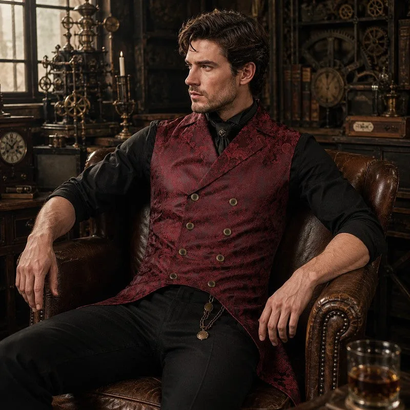 View 4 — Men’s gothic steampunk jacket — costume sleeveless red