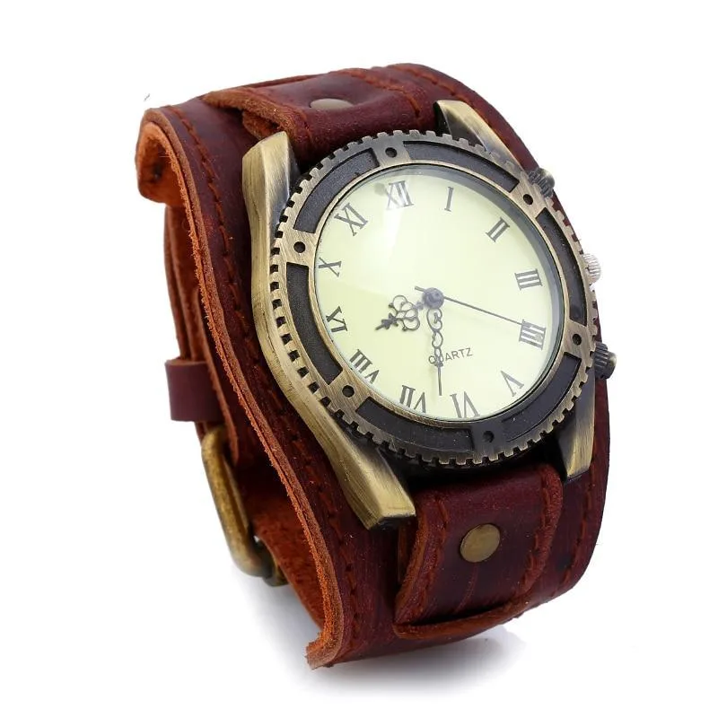 Men’s vintage-style steampunk watch — bracelet leather