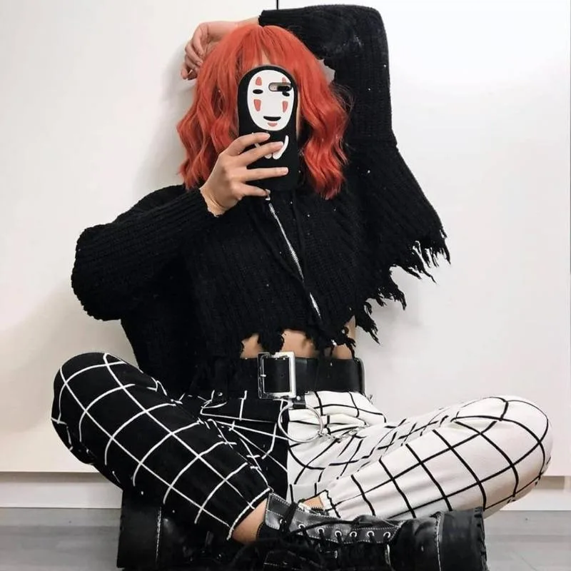 View 2 — Women’s gothic steampunk trousers — black and white