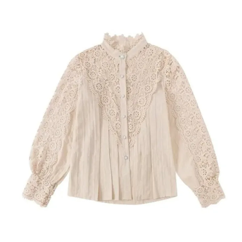 Victorian steampunk blouse — lace stand collar