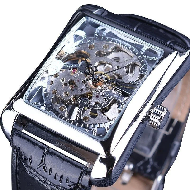 View 3 — Men’s steampunk skeleton watch — rectangular