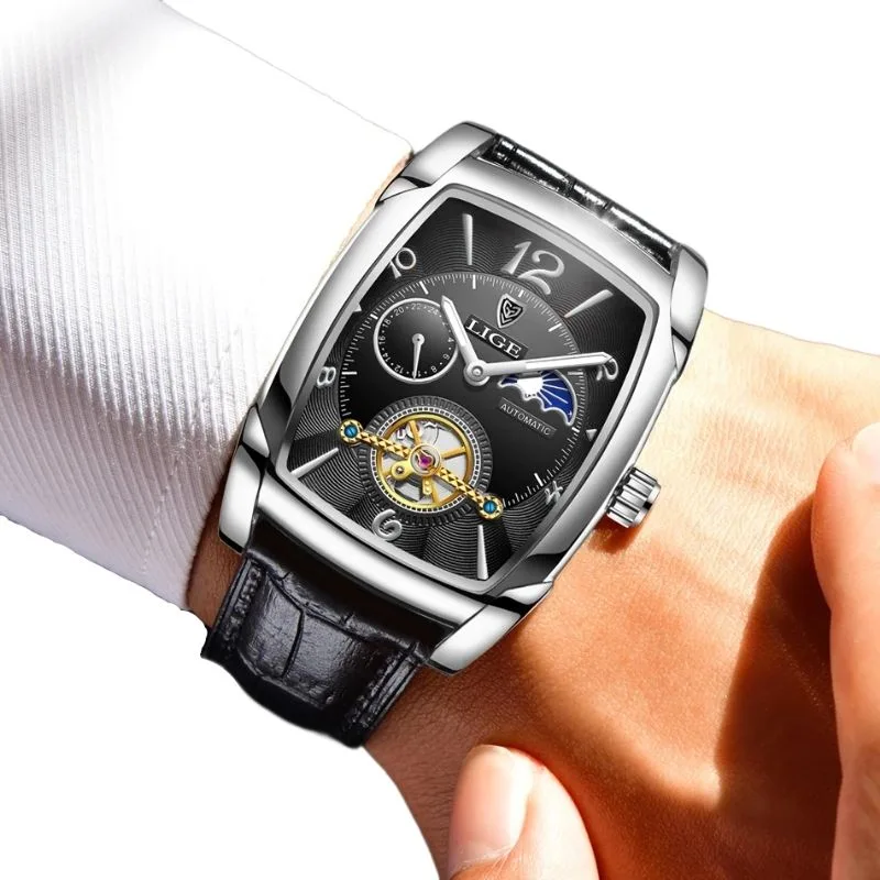 View 8 — Men’s steampunk watch — rectangular elegant style