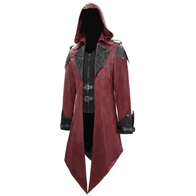 View 4 — Men’s gothic steampunk coat — red