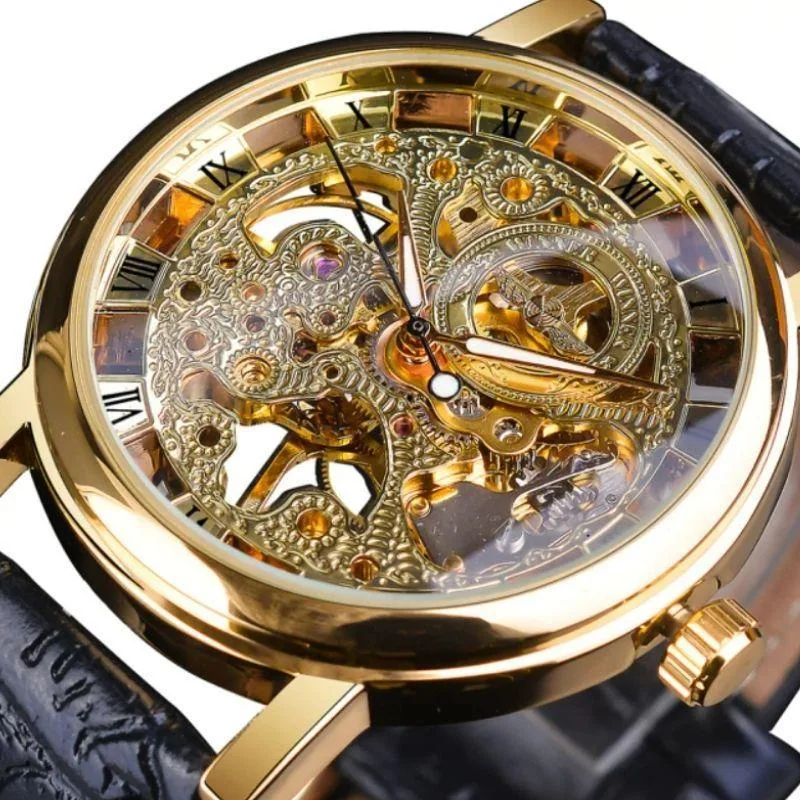 View 3 — Men’s steampunk watch — skeleton bracelet faux leather