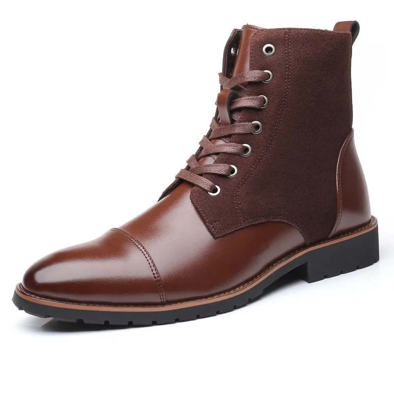 Steampunk ankle boots — brown PU faux leather and lacing