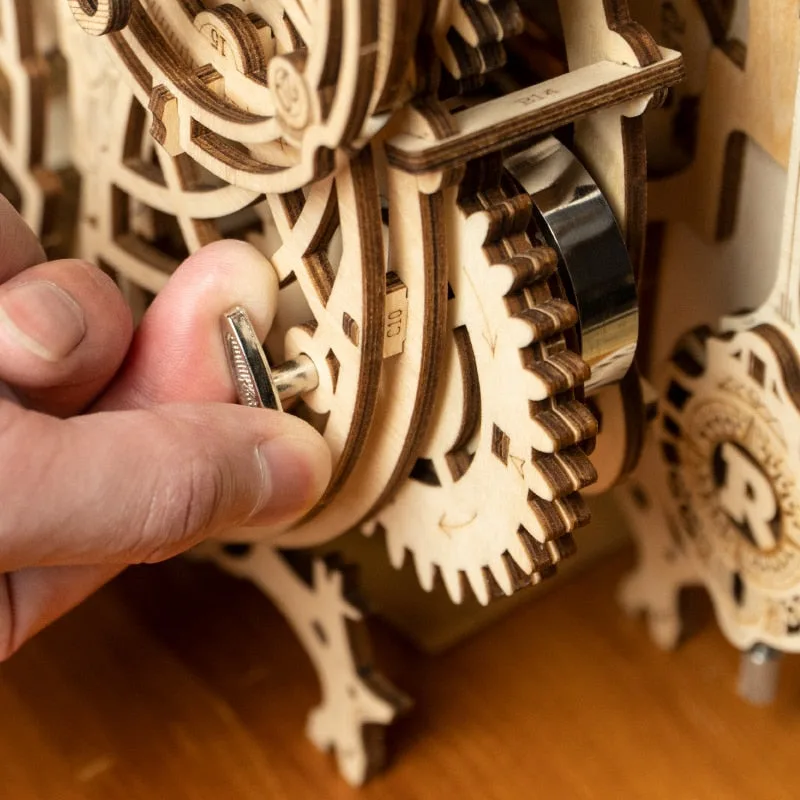 View 4 — Steampunk model kit — wood clock owl