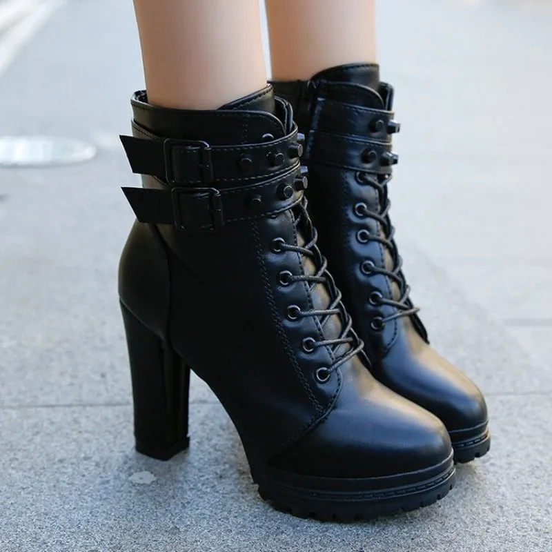 View 5 — Steampunk ankle boots — black heel top