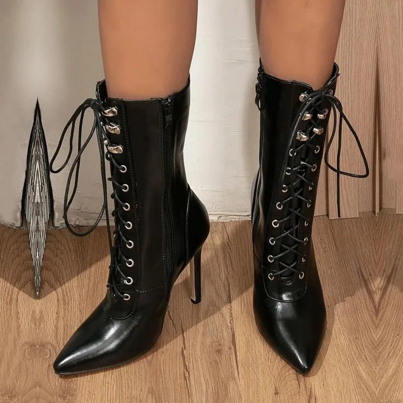 View 5 — Vintage-style steampunk ankle boots — top heel