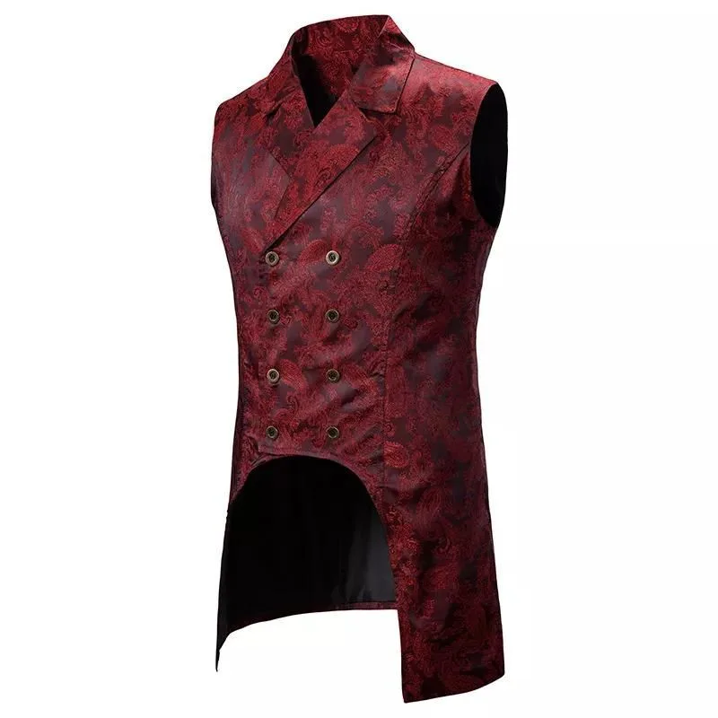 View 6 — Men’s gothic steampunk jacket — costume sleeveless red